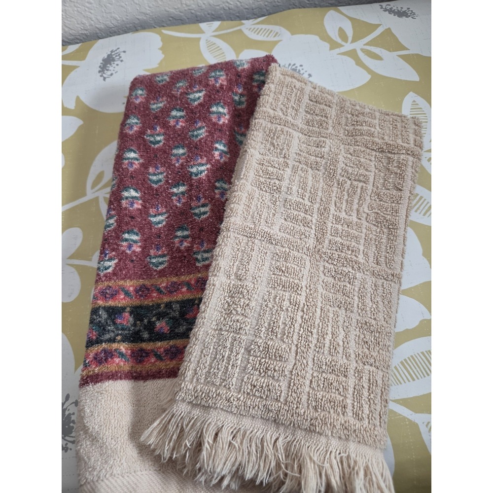 Vtg Hand Towels JCPenny Cannon Tan Burgundy
